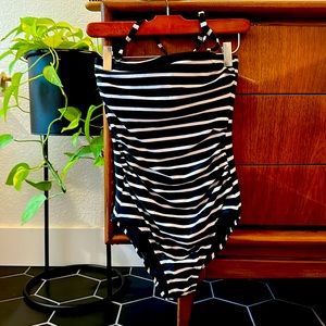 Kona Sol one piece strapless striped swimsuit